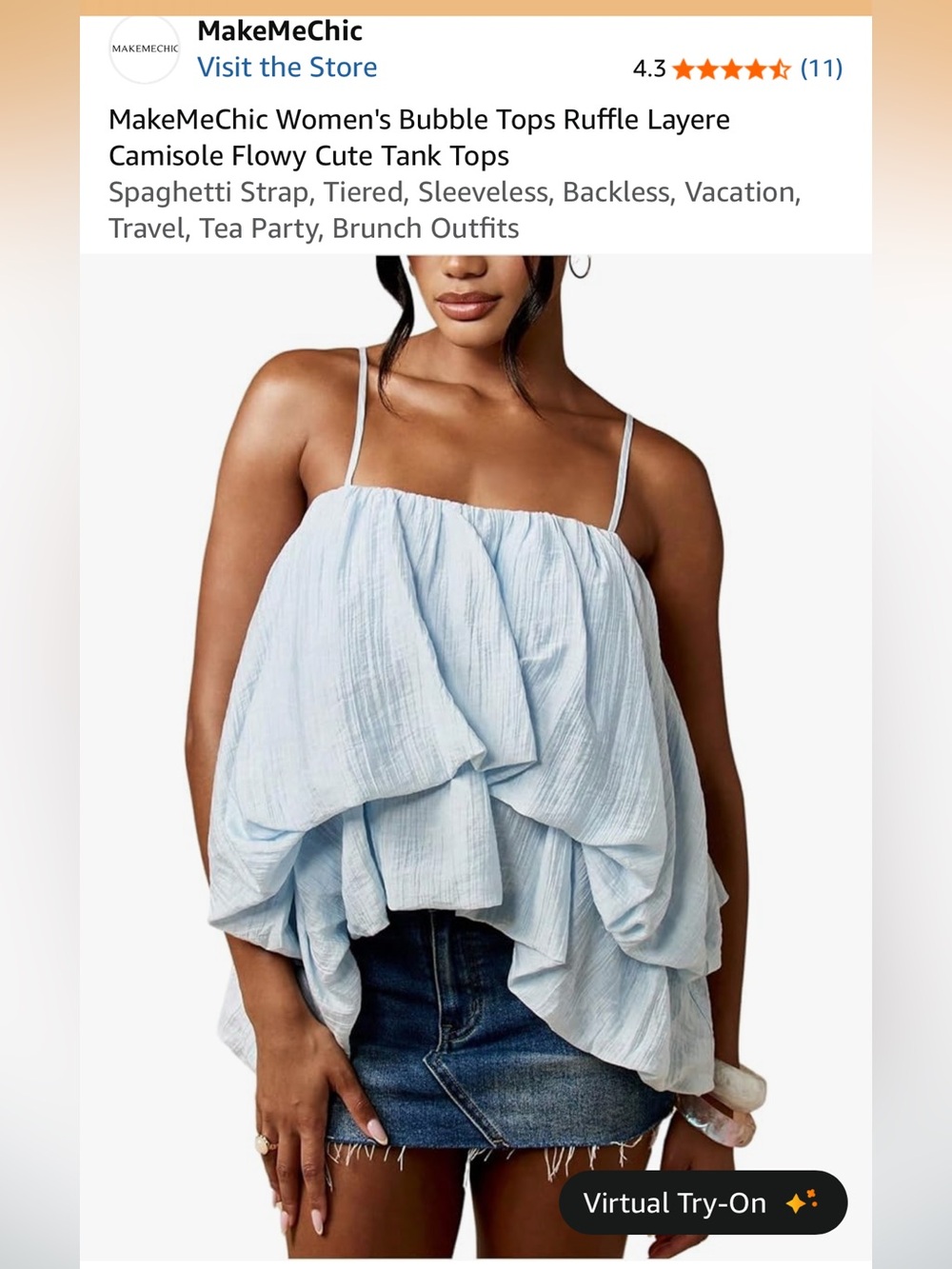 NWT Light Blue Ruffle Layered Spaghetti Strap Tank Top